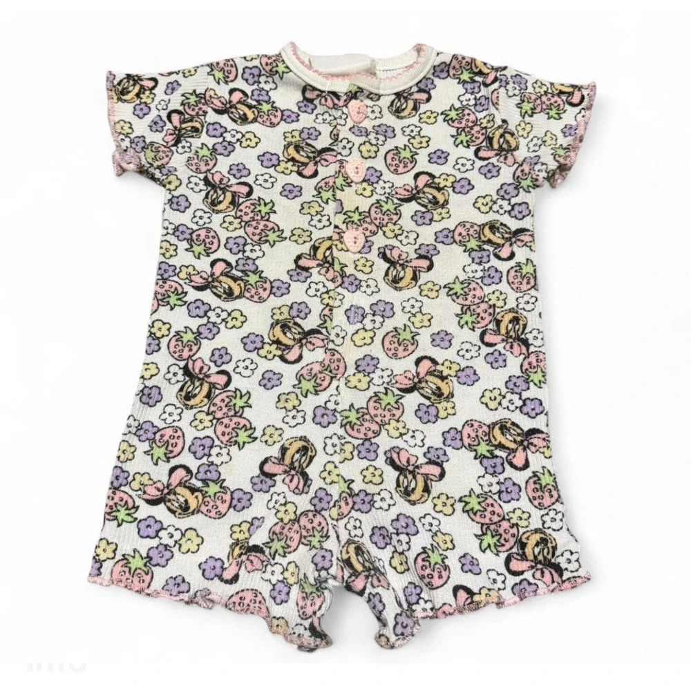 Vintage Disney Babies Romper 9-12M Minnie Strawberry Bee Floral Baby Girls 90s